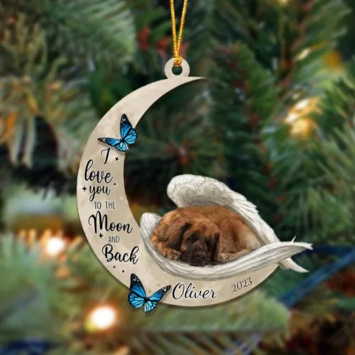Vista 122 de Adorno colgante personalizado de ángel durmiendo en la luna, perro sabueso afgano, nombre personalizado, acrílico impreso en 2D plano – cumpleaños