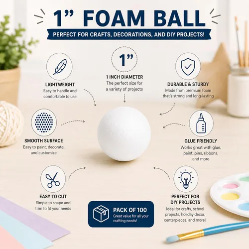 Vista 5 de Evershine Paquete de 100 bolas de espuma para manualidades de 1 pulgada, bolas de poliestireno de espuma lisas blancas para proyectos