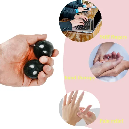 Vista 3 de Bolas Baoding de mármol natural de bolas tradicionales chinas para el cuidado de la salud, paquete de 2 bolas de masaje de 1.6 pulgadas para masaje