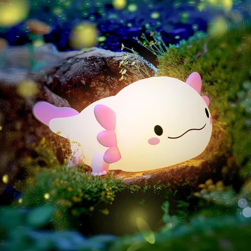 Vista 11 de UNEEDE Axolotl - Luz nocturna para niños, lámpara de noche de silicona de animales, lámpara de mesa recargable, bonita decoración de habitación, luz
