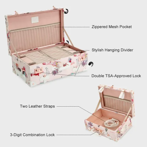 Vista 5 de Unitravel Juego de equipaje vintage de 2 piezas aprobado por la TSA para mujer bonita maleta con bolso Fashion girl