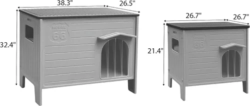 Vista 8 de Casa grande para perros para exteriores, aislada, resistente a la intemperie, doble HDPE, diseño elevado, fácil de montar, interior expansivo, gris