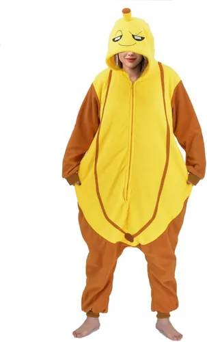 Vista 4 de vavalad Pijama de plátano para adultos, disfraz de fiesta de Halloween, Navidad, juego de rol, disfraz de cosplay para mujeres y hombres