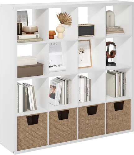 Vista 37 de Furinno Estantería para cubículos, estantería apilable, organizador de almacenamiento en cubos con parte trasera abierta, extragruesa, 15.8 x 15.8 x