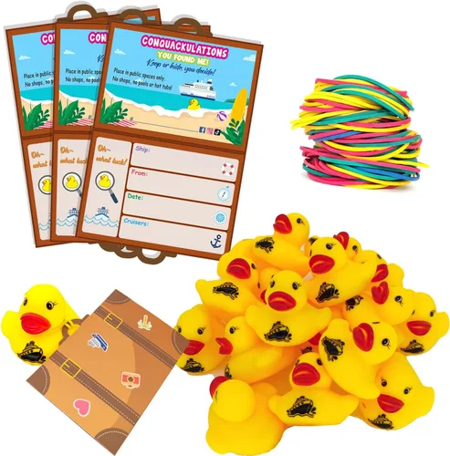Vista 8 de Patos de goma de crucero para crucero, tarjeta de juegos de patitos, 20 patos de goma, 20 etiquetas de pato, 20 bandas de goma, 3 x 4.7 pulgadas