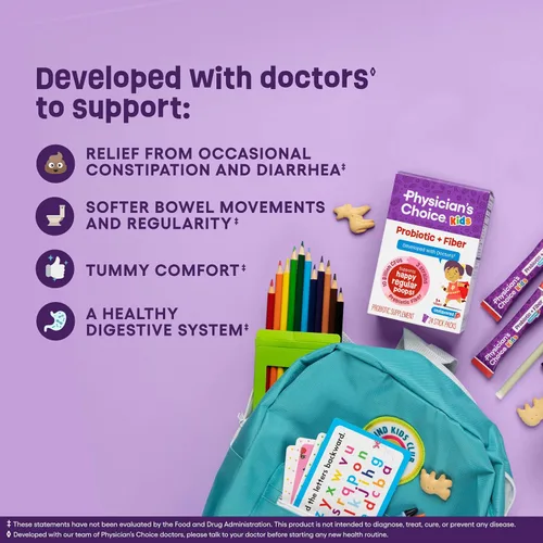 Vista 3 de Physician's Choice Paquetes de probióticos + fibra prebiótica para niños (mayores de 1 año) – Apoya la regularidad, el estreñimiento ocasional y un