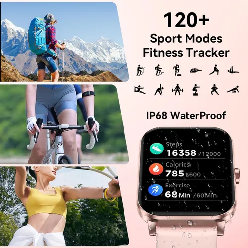 Vista 3 de Reloj inteligente, reloj inteligente de 1.85 pulgadas para hombres y mujeres (respuesta/hacer llamadas), frecuencia cardíaca, monitor de sueño