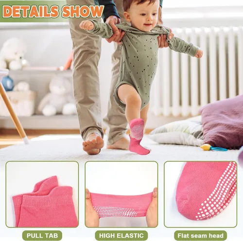 Vista 5 de HYCLES Calcetines para niña, 12 pares de calcetines antideslizantes para niñas de 1 a 7 años
