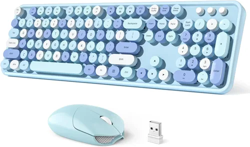 Vista 8 de Dilter Combo de teclado y mouse inalámbricos, teclado retro con teclas redondas, ergonómico de tamaño completo, ideal para PC con Windows, hogar