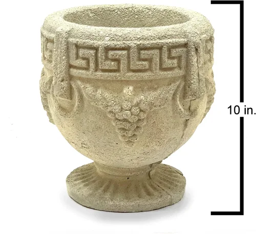 Vista 4 de URN griega vintage: maceta de piedra sólida y duradera con detalles desgastados. Perfecta para diseño de interiores y exteriores segura hecha a mano