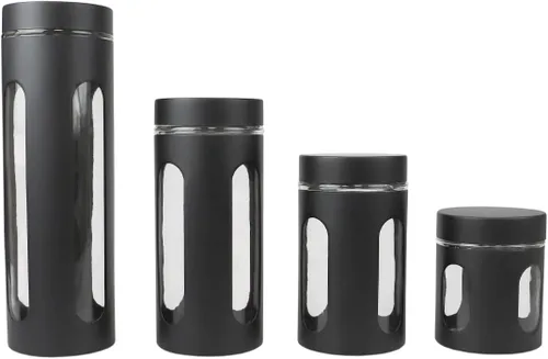 Vista 10 de Conjunto de botes de cocina retro para encimera (juego de 3 piezas) turquesa de Home Basics - Contiene ventanas transparentes; ideal para harina