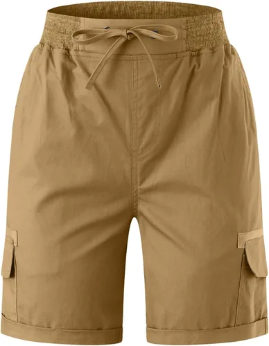 Vista 4 de Knee Length Athletic Shorts Women Bermuda Casual Sports Shorts for Women Trousers Drawstring Linen Loose with Pockets Khaki
