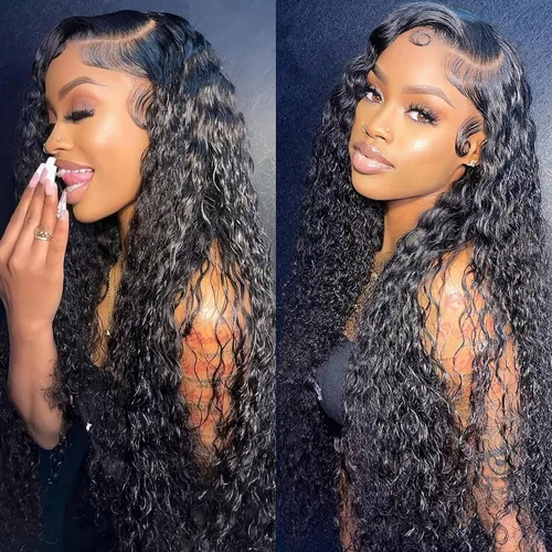 Vista 3 de Pelucas de pelo rizado para mujeres afroamericanas. Pelucas de encaje frontal con pelo de bebé. Peluca sintética ondulada, resistente al calor Negro