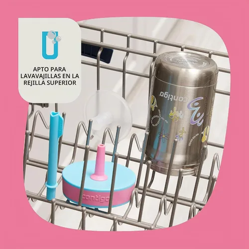 Vista 4 de Contigo Leighton - Vaso con pajita para niños con tapa a prueba de derrames, 12 onzas, Frambuesa/Azalea Spill-Proof Valve, Keeps Drinks Cold 13 Tapa
