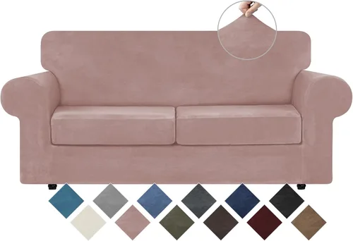 Vista 49 de WEERRW 4 Piezas Fundas de Terciopelo de Alta Elasticidad para Sofá de 3 Cojines Fundas de Sofá, Protector de Muebles Lavable con Parte Inferior