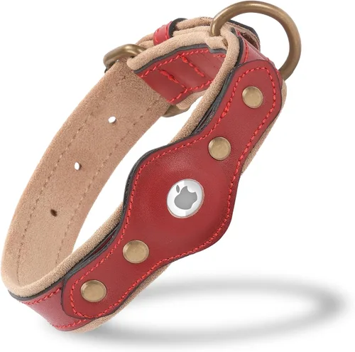 Vista 9 de Filbert Collar de cuero para perro con soporte para Airtag, collar de perro seguro mejorado, collar de cuero para perros medianos, collar de perro