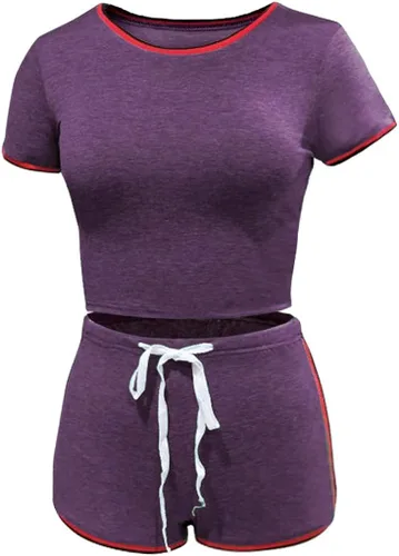 Vista 2 de Conjunto de 2 piezas de chándal para mujer, manga corta, casual, pantalones cortos, ropa deportiva