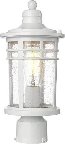 Vista 10 de Darkaway Luz de poste al aire libre, lámpara de poste de luz, carcasa de aluminio impermeable con vidrio ondulado ámbar para entrada de camino