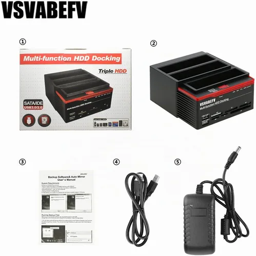 Vista 7 de IDE - Estación de acoplamiento para disco duro, lector de muelle de disco duro, caja de disco duro externo de 2.5 y 3.5 pulgadas, lector de tarjetas