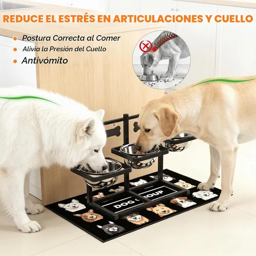 Vista 2 de Cuencos elevados para perros grandes, soporte elevado de 6 alturas ajustables con paspartú, dos tarjetas distintivas y tres cuencos de 57.5 fl oz