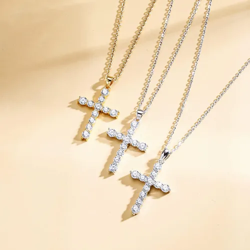 Vista 7 de Carleen Yellow Gold Plated Sterling Silver Cubic Zirconia CZ Simulated Diamond Cross Crucifix Pendant Necklace Jewelry Easter Gift for Women Girls