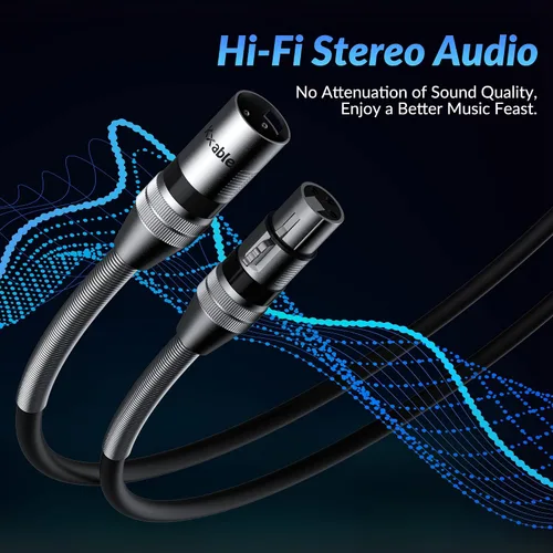 Vista 3 de Cables de micrófono XLR (1 pie, paquete de 2), cable de micrófono balanceado XLR macho a hembra, cordón de altavoz blindado de 3 pines, conectores