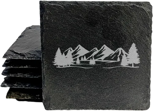 Vista 13 de Mountain Majesty - Posavasos de pizarra con impresionante diseño de escena de montaña, perfectos para decoración del hogar y la oficina y protección