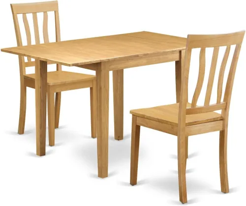 Vista 11 de East West Furniture NDAN3-BCH-W - Juego de mesa de comedor moderno de 3 piezas que contiene una mesa rectangular de madera con gotas y 2 sillas