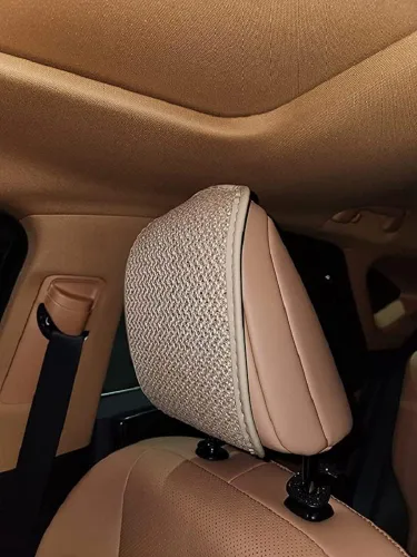 Vista 4 de Paquete de 2 fundas para reposacabezas de asiento de automóvil, flexible, transpirable, elástico, ajuste universal para todos los accesorios Beige