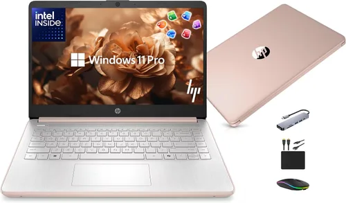 Vista 11 de HP Computadora portátil ultraportátil de 14 pulgadas 2026 Student Business, MS Office, Copilot AI, CPU Intel de 4 núcleos, 4 GB de RAM, 628 GB