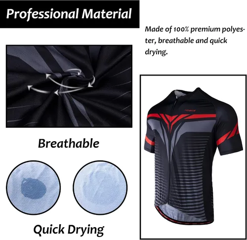 Vista 2 de Lohca Maillot de ciclismo de manga corta para hombre con 4 bolsillos