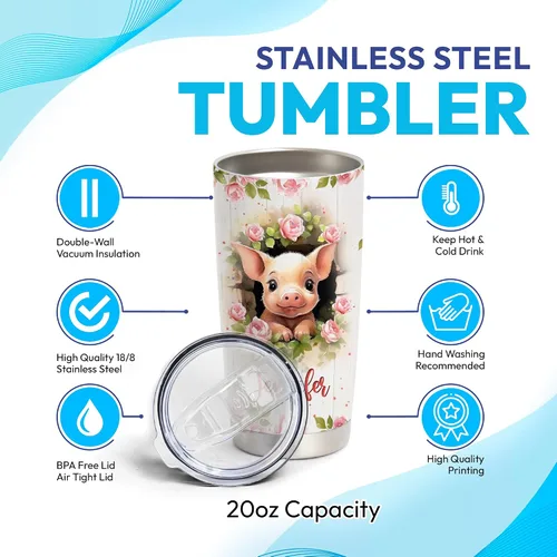Vista 4 de Hyturtle Regalos personalizados para los amantes de los cerdos – Pigs Are My Spirit Animal vaso de acero inoxidable con nombre personalizado de 20