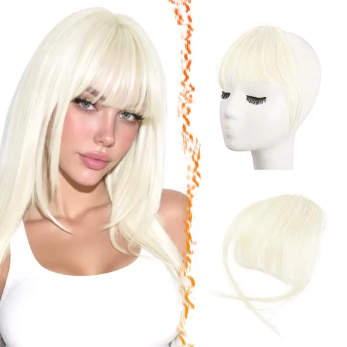 Vista 37 de BARSDAR Flequillo postizo de pelo humano real - Flequillo postizo 100% pelo humano para mujeres - Extensiones de flequillo ondulado castaño rojizo