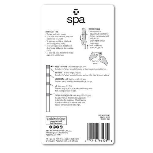 Vista 2 de HTH Spa 86138 Tiras de prueba, probador químico para spa y bañera de hidromasaje, 25 tiras