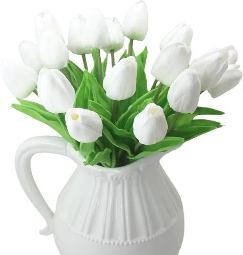 Vista 18 de Flores artificiales, 10 cabezas, mini tulipán artificial de tacto real para decoración del hogar, boda, fiesta, centro de mesa (negro)
