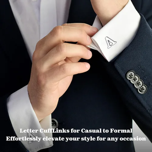 Vista 3 de LOLIAS 3 pares de gemelos para hombre, gemelos personalizados con inicial para hombre, estilo casual a formal, con caja de regalo, juego de gemelos