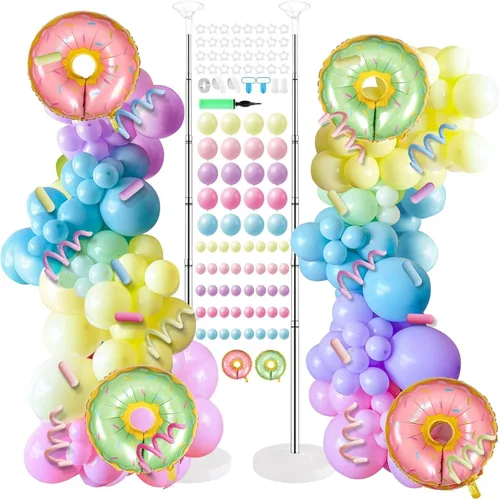 Vista 28 de 2 juegos de globos negros dorados y rojos, kits de soporte de columna de globos ajustables con 4 estrellas, guirnalda de noche de película, globos