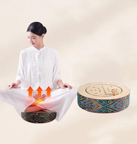 Vista 2 de Caja de quemador de cono Moxa sin humo, juego de taburetes de moxibustión de madera Silla, bandeja resistente al calor, para caderas, cintura