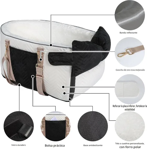 Vista 7 de Asiento de coche para perros pequeños, consola central portátil ajustable, asiento de auto para perro, asiento de auto extraíble para gatos, asiento