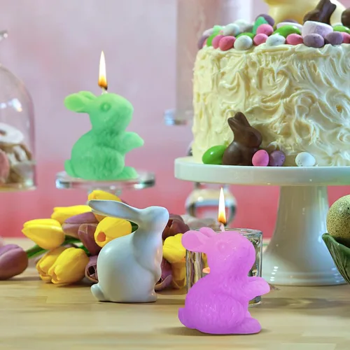 Vista 6 de MTLEE 6 piezas de velas de Pascua con forma de conejito, velas aromáticas de soja, velas de té primaverales hechas a mano, regalo de Pascua