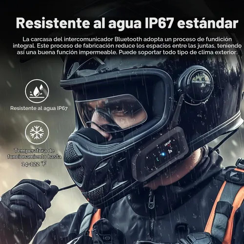 Vista 6 de MIMIRACLE V6 Pro - Casco de motocicleta Bluetooth para hasta 6 conductores, 2 vías, 1200 M, IP65, impermeable, sistema de comunicación inalámbrico