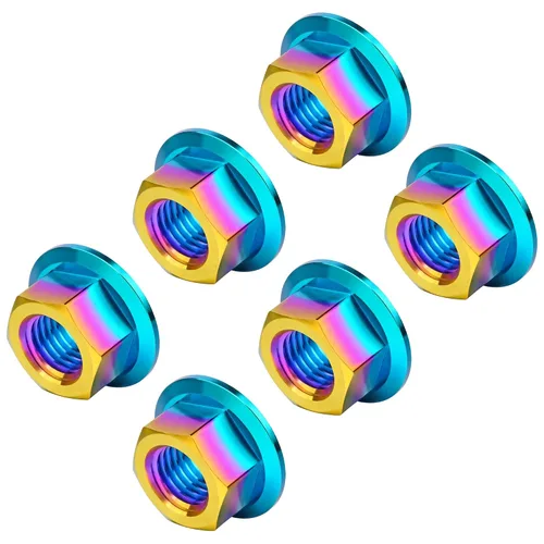 Vista 58 de Tuercas hexagonales Titanium DIN6923 (paso M5 0.03 in, negro) M5 M6 M8 M10 M12 M14 M16 para bicicletas, motocicletas, coches, paquete de 6