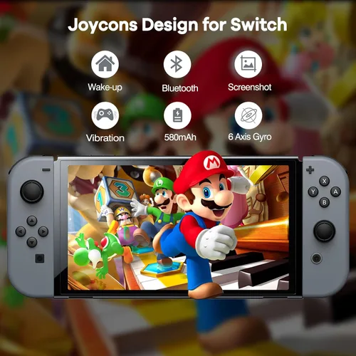 Vista 6 de QOZUGY Controller for Nintendo Switch, Replacement Wireless LR Controller with Double Vibration Support Wake-up and Screenshot