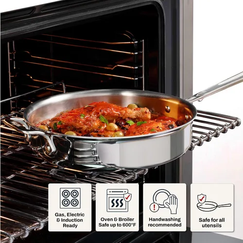 Vista 5 de All-Clad D3 Sartén Salteadora de Acero Inoxidable de 3 Capas con Tapa y Mango 3 Cuartos, Inducción, Apto para Horno y Parrilla 600F