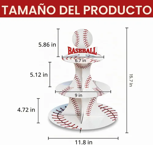 Vista 4 de Soporte para cupcakes de fiesta temática de béisbol de 3 niveles