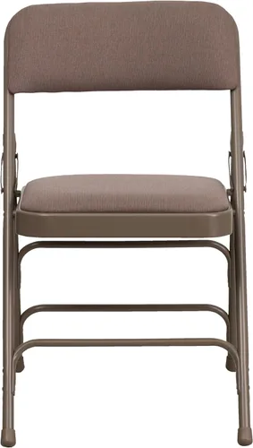 Vista 5 de EMMA + OLIVER Paquete de 2 sillas plegables de metal de tela beige curvada con triple refuerzo Triple Braced, Double-Hinged, Fabric Upholstery