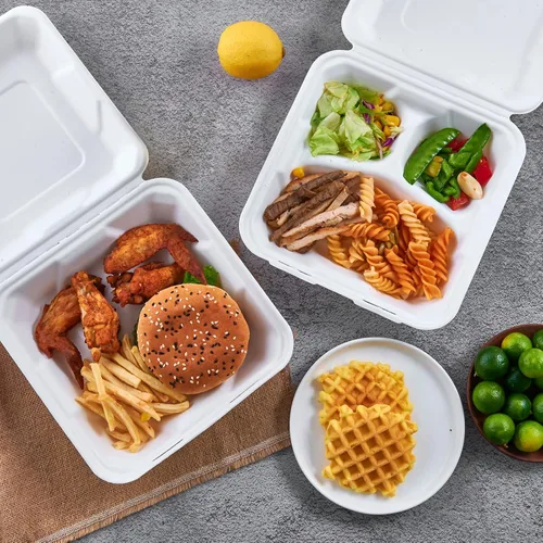 Vista 5 de ECOLipak Paquete de 50 recipientes de comida para llevar, 100% compostables, desechables, 8 x 8 pulgadas, cajas resistentes para llevar