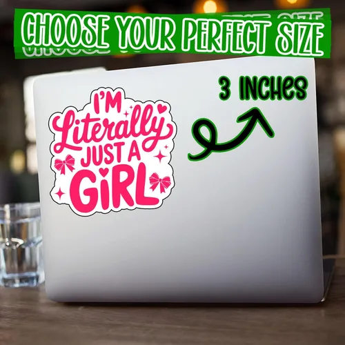Vista 5 de Calcomanías divertidas con texto en inglés "I I'm Literally Just A Girl" (3 unidades de 2 pulgadas) con texto en inglés "I'm Literally Just A Girl