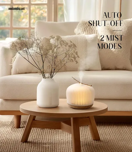 Vista 4 de mimicat Difusor de Aromaterapia Silencioso de Vidrio: 230ML Ultrasónico de Niebla Fría con Aroma para el Hogar con Luz Nocturna - Estético