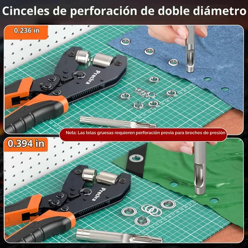 Vista 4 de Preciva Kit de herramientas de ojales de 3/8" y 1/4", kit de ojales de mano intercambiable de doble cabezal con 280 piezas de ojales y arandelas